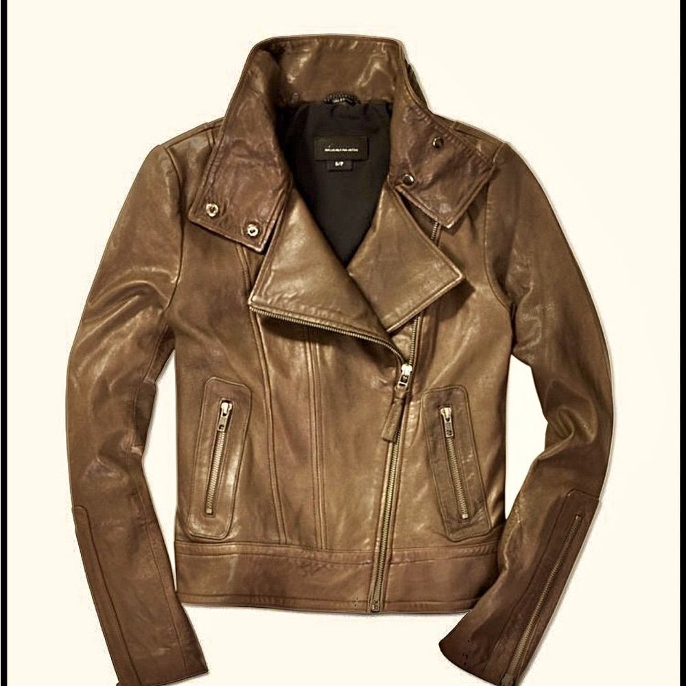 MACKAGE for Aritzia Soft Lambskin Moto Jacket. Rare Olive color. Size Small.